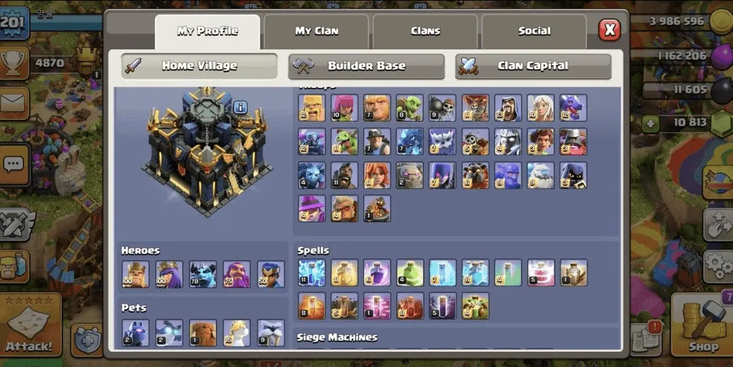 COC534 TH17 HERO AND STRONG TROOPS WITH COMPLETE EQUIPMENT NEAR MAX HEROES 100 100 78 50 (G)